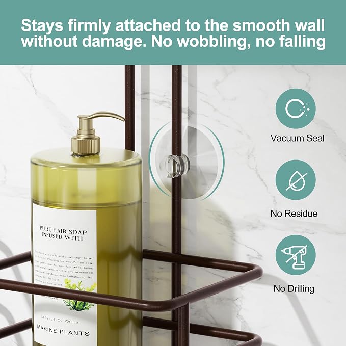 SRIWATANA Shower Caddy Organizer Hanging Over Head, Bathroom Shower Rack Hanger with Hooks for Razors - Bronze