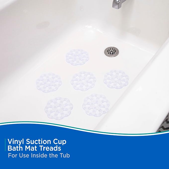 Kenney KN61549 Vinyl Bath Treads with Suction Cups for Use Inside the Bathroom Shower, 5" L x 5" W, Clear
