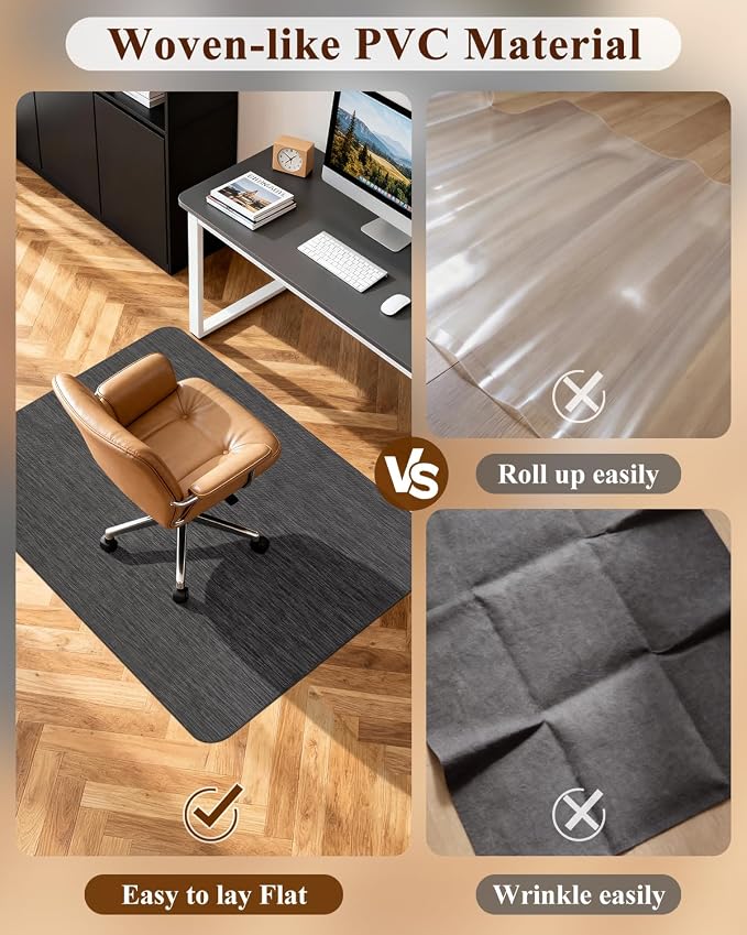 Soimeat Office Chair Mat for Hardwood Floor, 46.9" x 60.1" Non-Slip Desk Computer Chair Mat, PVC Floor Mat for Rolling Chair, Heavy Duty Wood/Tile Floor Protector Desk Rug for Home Office, Black