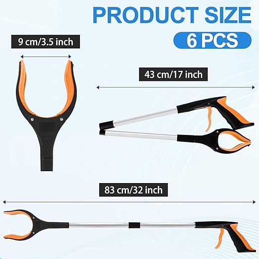 6 Pack 32 Inch Commercial Trash Grabber for Elderly Assist, Heavy Duty Lightweight Reacher with Ergonomic Handle & Non-Slip Grip, Multi-Use Outdoor Home Garden Cleanup Mobility Aid Tool
