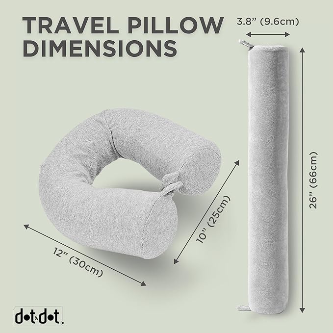 Dot&Dot Twist Memory Foam Travel Pillow, Bendable Neck Pillow for Airplane, Car and Home, 26-Inch Adjustable Roll, Neck Support, Chin, Lumbar and Leg