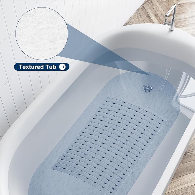 AceOrbit Weighted Non Slip Bath Mat for Textured tub, Heavy Duty Anti Slip Bath Mat for Bathtub and Shower Surfaces, Without Suction Cups for Textured, Reglazed, Refinished Tub(Gray,32 x 17 Inch)
