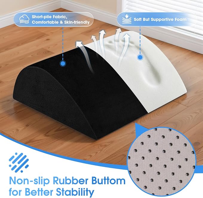 Foot Rest for Under Desk at Work - Non-Slip Foot Stool with 3 Adjustable Heights, Ergonomic Under Desk Footrest with Washable Cover for Leg Elevation, Desk, Home, Office, Car (Black)