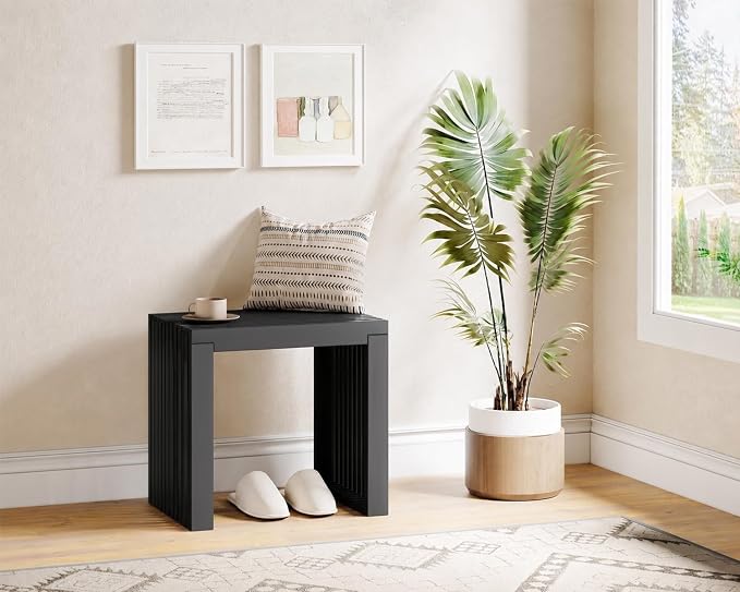 Bamboo Dining Bench, 18-inch Sleek Design Entryway Shoe Rack Bench, Indoor Kitchen Table Bench, Waterproof Outdoor Bench, Black