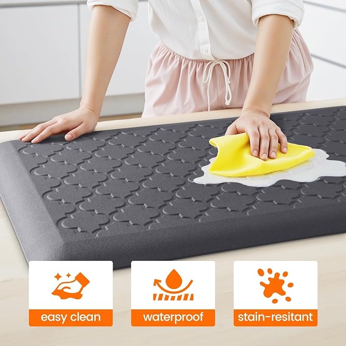 TranquilRelax 4/5 Inch Thick Anti-Fatigue Kitchen Mat Water Resistant Non-Slip Kitchen Floor Mat Ergonomic Comfort Standing Mat for Home Kitchen Office Laundry 17.3"x 60" Grey
