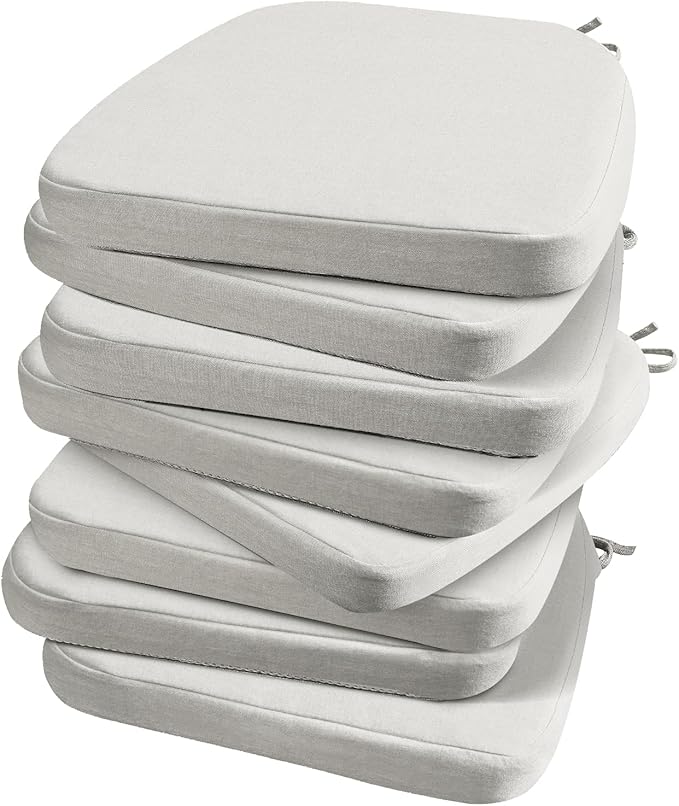 AAAAAcessories D-Shaped Chair Cushions, 2" Thick Dining Chair Pads with Ties and Removable, Machine-Washable Cover, 17" x 16", Set of 8, INatural Linen