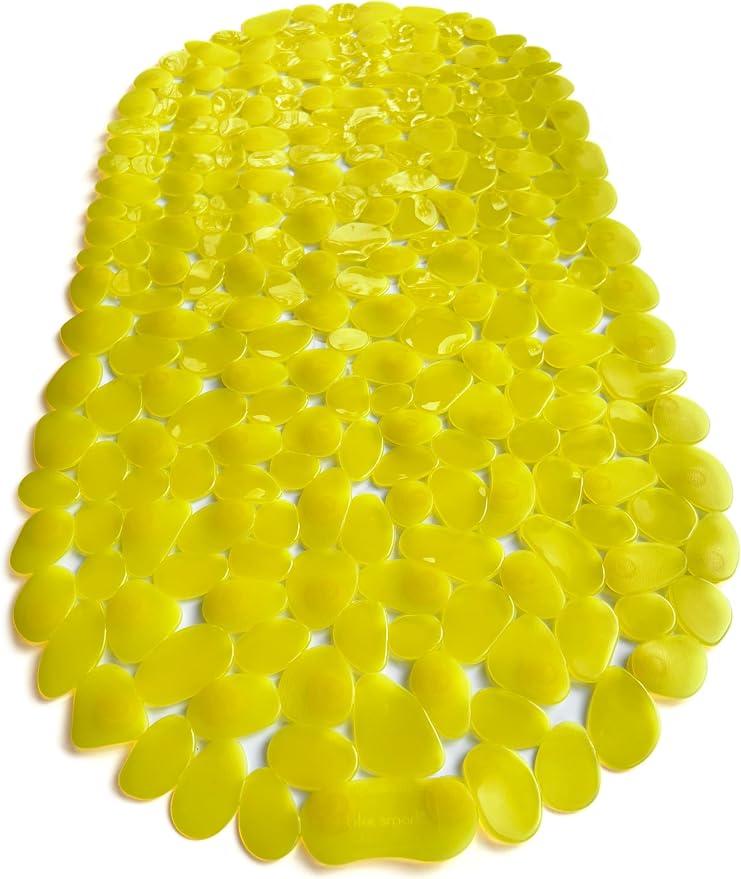 “Pebbles” Non-Slip Bathtub & Shower Mat 27”x14” Oval - Non-Toxic - Safe, Clean, Machine-Washable, Superior Grip & Drainage, Vinyl, for Smooth Floors ONLY, Transparent Light Yellow