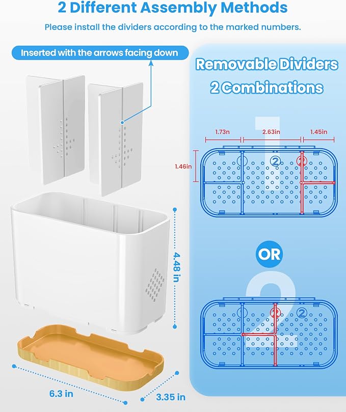 Toothbrush and Toothpaste Holders for Bathrooms Countertop - Detachable 5 Slots Kids Electric Toothbrush Holders Set Wall Mounted with Removable Dividers for Bathroom Decor and Accessories Organizer