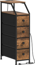 Tohomeor Narrow Dresser Tall Skinny Storage Tower Vertical Slim Chest of Drawers with Charging Station Small Nightstand Side Table for Bedroom, Bathroom, Small Spaces (Rustic Brown, 4 Drawers)