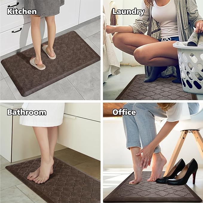 WISELIFE Kitchen Mat Cushioned Anti Fatigue Floor Mat,17.3"x39",Thick Non Slip Water Resistant Kitchen Rugs and Mats,Heavy Duty PVC Foam Standing Mat for Kitchen,Floor,Home,Desk,Sink,Laundry,Brown