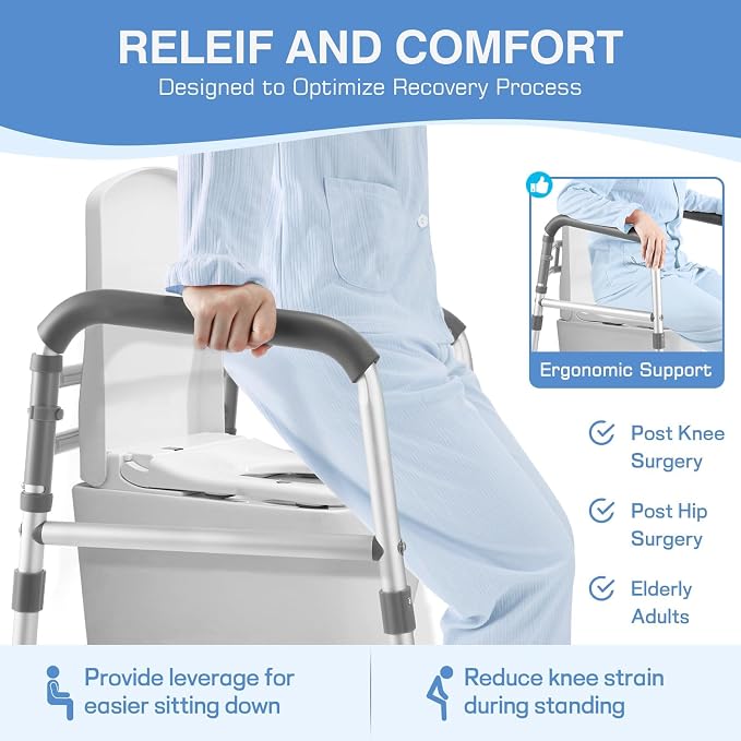 Toilet Safety Rails for Seniors, Adjustable Height & Width Medical Stand Assist, Heavy Duty Handicap Toilet Frame with Suction Cups & Handles, Universal Fit Bathroom Assistive Device