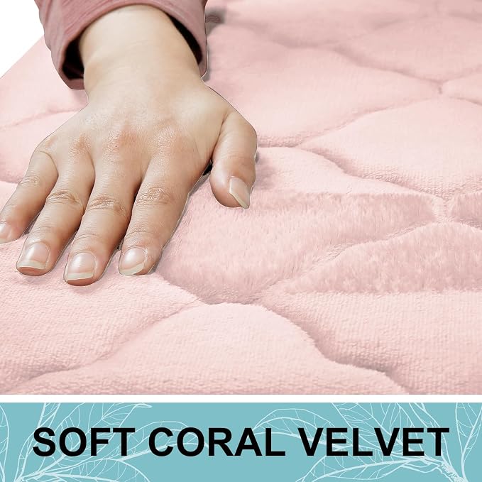 OLANLY Memory Foam Bath Mat Rug 47x17, Ultra Soft and Absorbent Bathroom Rugs, Non-Slip, Comfortable, Machine Washable Bath Carpet for Bathroom Floor, Tub, Shower and Home Decor Accessories, Pink