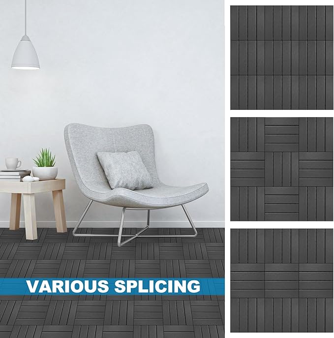 ToLanbbt Plastic Interlocking Deck Tiles 36 Pack 12"x12" Waterproof Indoor Outdoor Composite Patio Flooring Decking Tiles All Weather Use for Patio Porch Balcony Backyard Poolside, Dark Grey
