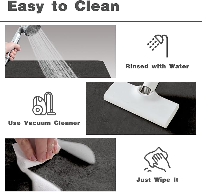TYUU Black Bath Mat, Bathroom Rugs Non Slip Washable Thin Absorbent Quick Dry Bath Mat Fits Under Door Bathroom Floor Mat Perfect for Bath, Shower, or Sink 24"x48" Black