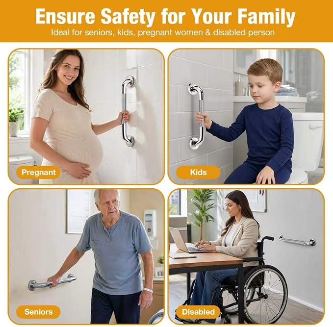 3 Packs Shower Grab Bars for Bathroom, 2 x 16 Inch & 1 x 12 Inch Safety Handicap Grab Bars for Wall, Anti-Slip Shower Handles for Elderly, Seniors, Disabled, Shower Handrails for Bathtub Toilet
