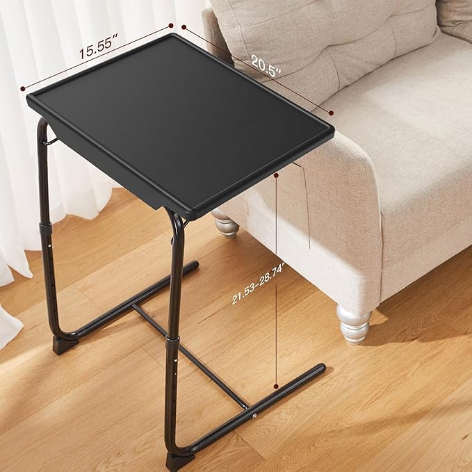HUANUO Adjustable TV Tray - Foldable TV Tray Table with 6 Height & 3 Tilt Angle Adjustments, TV Dinner Tray with Cup Holder for Couch, Bed, Sofa and Chair (Black)