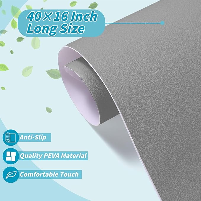 Dunzoom 16" x 40" Non Slip Bathtub Mat with Drain Cut Out Non Skid Safety Bath Mat Adhesive Peel and Stick Bath Tub Mat Arc Angle PEVA Tub Anti Slip Stickers for Shower Floor Wet Areas (Light Gray)