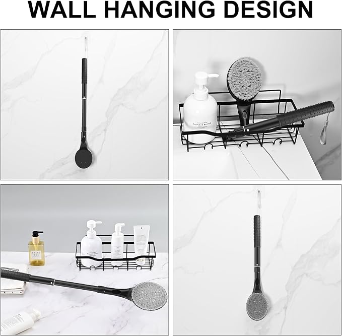 Back Scrubber for Shower, 17.52" - 25.7” Telescopic Back Washer for Shower with Anti-Slip Long Handle, Soft Nylon Bristles, Detachable Back Brush for Shower for Men Women Elderly