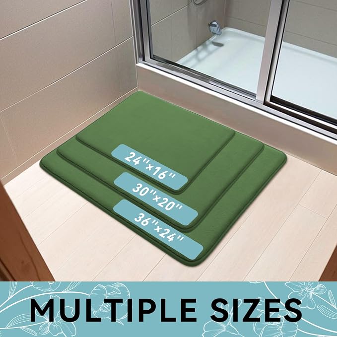Smiry Memory Foam Bath Mat 24x16, Extra Soft and Absorbent Bathroom Mats, Non Slip Washable Carpet for Floor, Shower and Tub, Olive Green