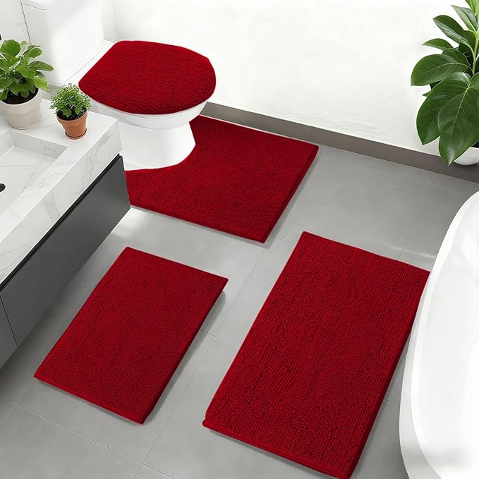 RUN HELIX Christmas Rugs Bathroom Rugs Sets 3 Piece Extra Soft Chenille Bathroom Mats Non Slip Bath Mat Set Bath Rugs Soft Absorbent Non Slip Washable Bath Mats with Toilet Mats Bath Decoration