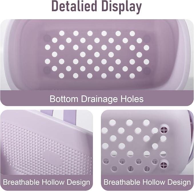 JiatuA Plastic Storage Basket with Handle Portable Shower Caddy Tote Organizer Basket Bin for Bathroom Kitchen Dorm Room Bedroom, ‌Purple
