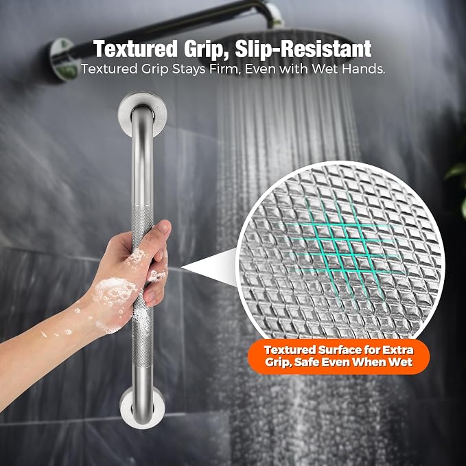 Grab Bars for Shower 2 Pack 24-Inch, Stainless Steel Anti-Slip Safety Shower Handle for Elderly Bathroom Wall Support Handicap Handicap Grab Bars for Seniors, Brushed Nickel
