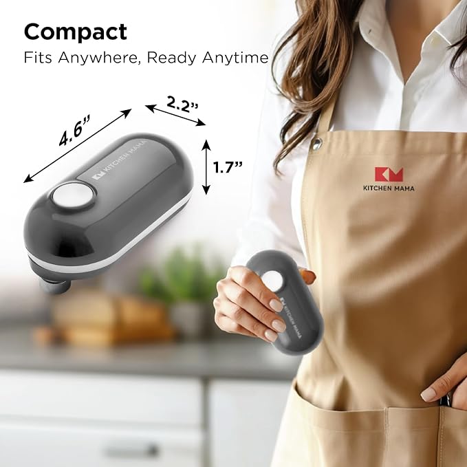 Kitchen Mama Mini Plus Rechargeable Electric Can Opener: USB-C Charging, Hands-Free, Auto Stop, Compact, Cordless, Smooth Edge - Perfect for Seniors with Arthritis, Home, and Travel (Metal Gray)