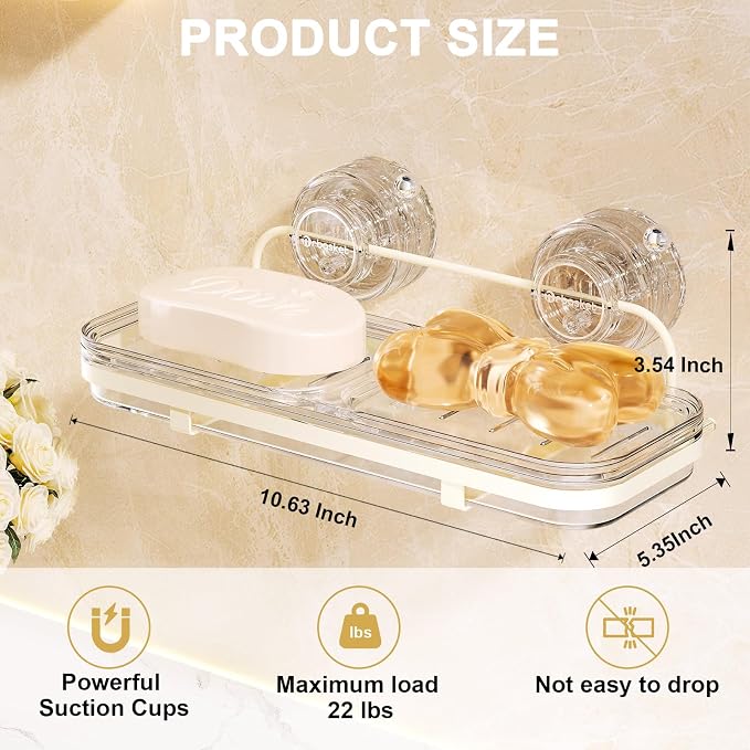 Suction Cup Soap Dish, Wall Mounted No Drilling Bathroom Soap Holder, Removable Soap Tray for Shower, Black