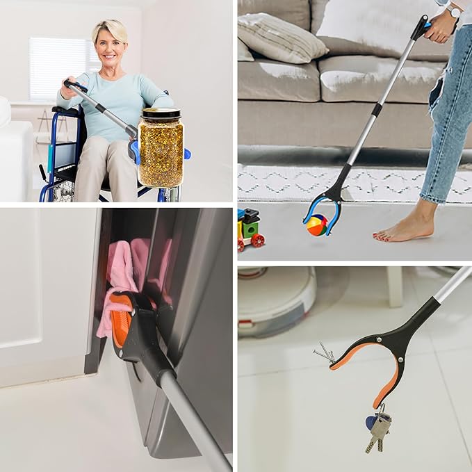 34" Grabber Reacher Tool, 2-Pack Foldable Reacher Grabber Pickup Tool with 360° Rotating Jaw & Magnets, Grabber Tool Heavy Duty