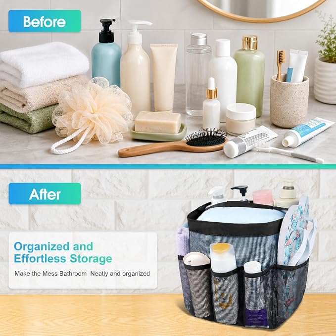 Attmu Mesh Shower Caddy Portable for College Dorm Room Camping Essentials, Shower Caddy Dorm with 9-Pockets, Large Capacity Hanging Basket Bathroom Bag for Toiletry, Swimming, Gym, Camp, Beach