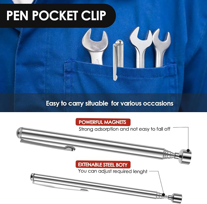 8Pcs Telescoping Magnetic Pickup Tool, 1.5/3/10/15LB Capacity Retractable Magnetic Grabber Tools, Stainless Steel Extendable Stick Reacher grabberTools, Portable Pickup Tool for Bolt Screw (8)