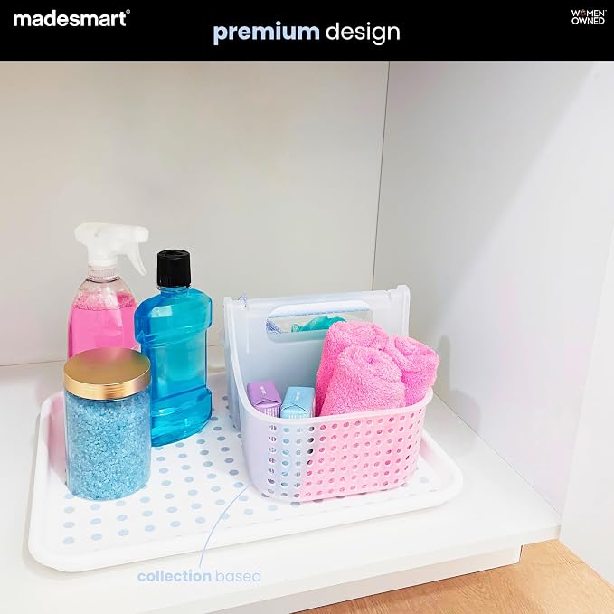 madesmart Large Shower Tote with Soft Grip Handle, Frosted Blue | Plastic basket, dorm bathrooms, shampoo, soap, razors, cleaning supplies, under sink storage