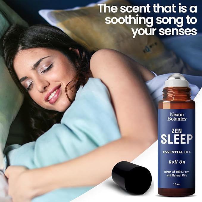 Zen Sleep Essential Oil Roll-On 10 ml - Calming Blend for Serenity & Deep Sleep with Lavender, Rosemary - Easy-to-Use Roller Ball - Nexon Botanics