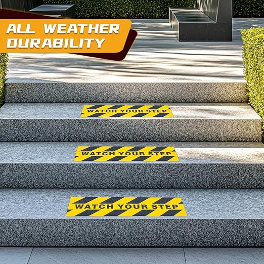 LifeGrip Anti Slip Traction Treads (5-Pack), 6" X 20", Yellow and Black, Best Grip Tape Grit Non Slip, Outdoor Non Skid Tape, High Traction Friction Abrasive Adhesive for Stairs Step, Watch Your Step