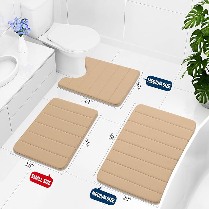 Buganda Memory Foam Bath Mat, 47" x 17", Ultra Soft and Non-Slip Bathroom Rugs, Water Absorbent and Machine Washable Bath Rug Runner for Bathroom, Shower, and Tub, Camel