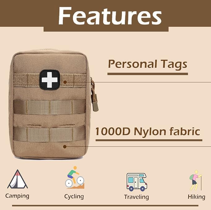 GHFY First Aid Pouch EMT IFAK Medical Pouch, Tactical MOLLE Utility Empty Pouch (Tan)