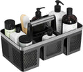 BYUNER Plastic Shower Caddy Dorm: Portable Cleaning & Shower Caddy with Handle, 4 Divided Compartments, All-Side Drainage, Rigid Plastic Basket Tote for College Dorm & Bathroom Use, Black/Silver