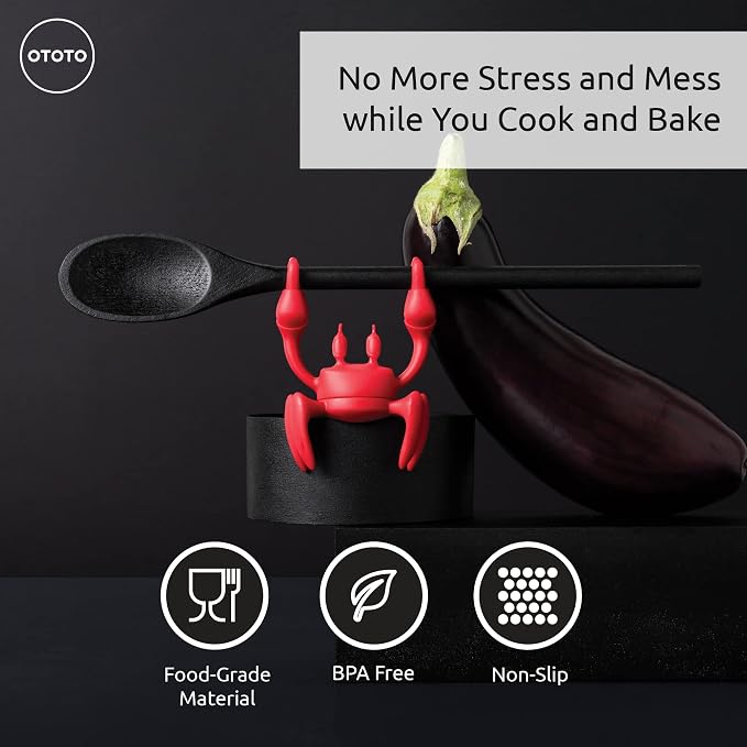 OTOTO Red The Crab Silicone Utensil Rest - Kitchen Gifts, Silicone Spoon Rest - Heat-Resistant Kitchen - Steam Releaser, Chopstick Rests & Holders