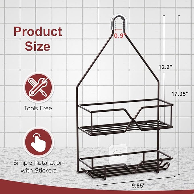 TreeLen Shower Caddy over Shower Head Hanging Bathroom Caddy for Bathroom Organizer 4 Hooks Shampoo Holder-Bronze