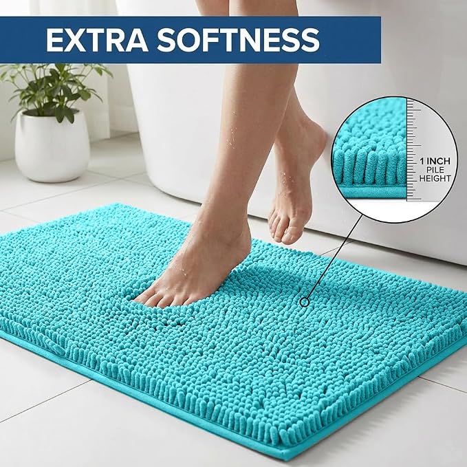 Bathroom Rugs Sets 2 Piece,Super Absorbent Chenille Bath Mats and U-Shaped Toilet Rug,Strong PVC Non Slip Backing,Microfiber Washable Dry Quickly Bath Mats for Bathroom(20"x32"+20"x20"U, Light Blue)