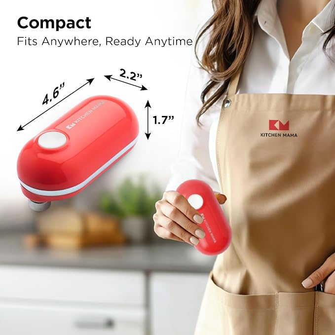Kitchen Mama Mini Plus Rechargeable Electric Can Opener: USB-C Charging, Hands-Free, Auto Stop, Compact, Cordless, Smooth Edge - Perfect for Seniors with Arthritis, Home, and Travel (Red)