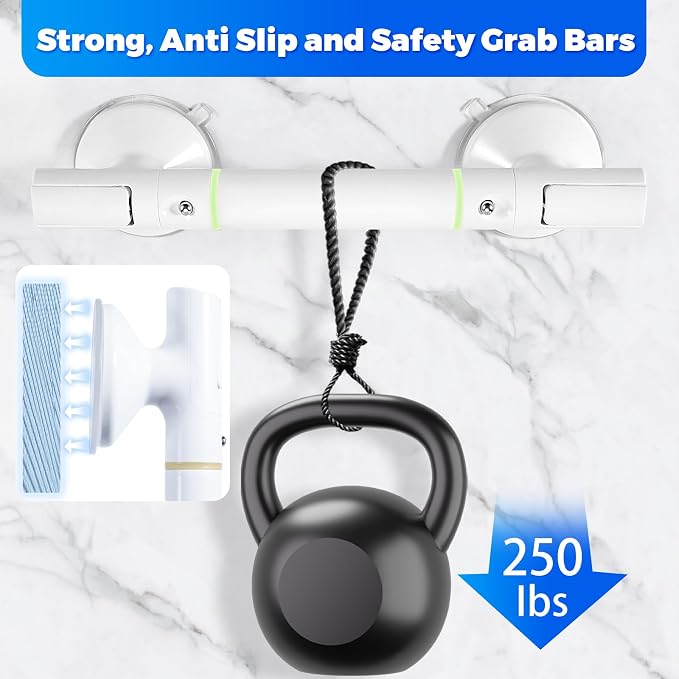 Strong Suction Grab Bar - 2 Pack, Bathroom Safety Handle for Seniors & Elderly, Easy Install No Drill for Bathtub, Toilet & Shower, Ivory White 14Inch