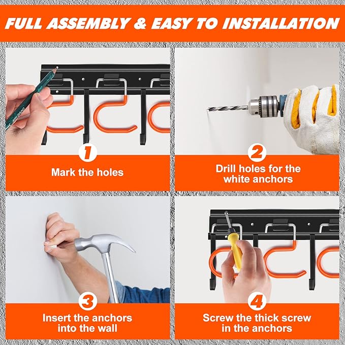 TVKB 51'' All Metal Garden Tool Organizer Adjustable Garage Tool Organizer Wall Mount Garage Organizers and Storage with Heavy Duty Hooks Tool Hangers for Garage Wall, Shed, Garden