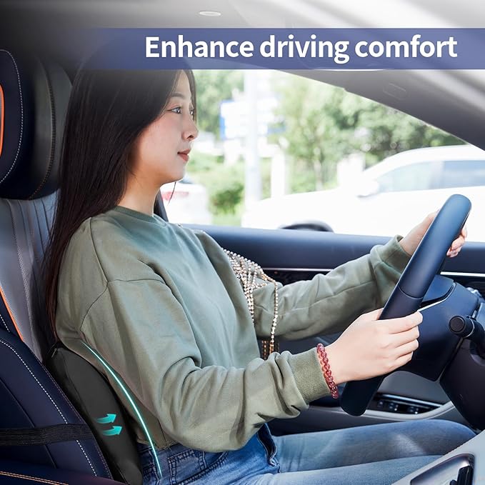 Lumbar Support Pillow for Office Chair, Car Lumbar Pillow Lower Back Pain Relief, Memory Foam Back Cushion with Adjustable Straps, Ergonomic Chair Back Pillow for Gaming Chair, Car, Bed (A-Black)