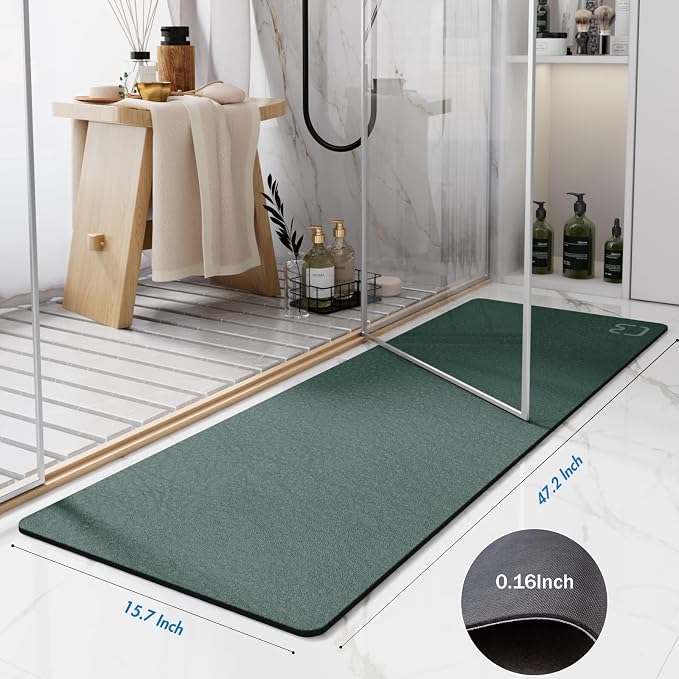 RUERYA Bathroom Runner Mat Rug Long-Bath Mat for Bathroom Non Slip Absorbent Quick Dry Thin Bath Rug-Bath Floor Mat Rubber Backed Bathmat-Shower Rug Easy Care, 15.7"x47.2", Dark Green