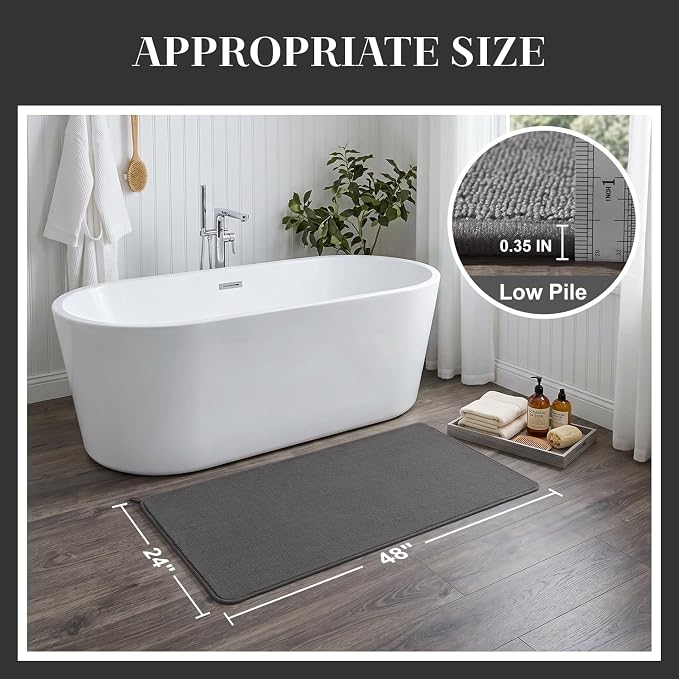 MontVoo Quick Dry Bathroom Runner, Super Absorbent Long Bath Runner, 3D Honeycomb Mesh Base Non Slip Bath Mats, Machine Washable Low Pile Bath Rug for Bathtub Front, Shower, Sink, Darkgrey 24"x48"