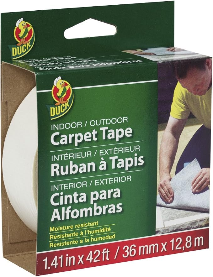 Duck Brand 286373 Indoor/Outdoor Carpet Tape, 1.41-Inch x 42 Feet White, Pack of 6.