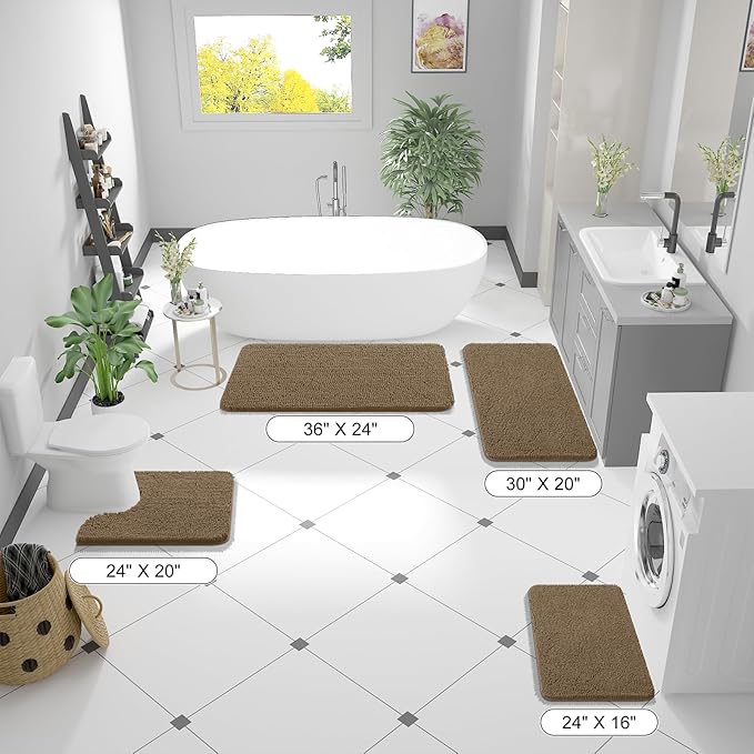 OLANLY Bathroom Runner Rugs 70x24, Extra Soft Absorbent Chenille Bath Rugs, Rubber Backing Quick Dry, Machine Washable Long Bath Mats for Bathroom Floor, Tub and Shower, Home Decor Accessories, Tan