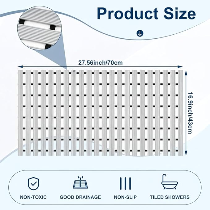AceOrbit Weighted Non Slip Bath Mat for Textured tub, Heavy Duty Anti Slip Bath Mat for Bathtub and Shower Surfaces, Without Suction Cups for Textured, Reglazed, Refinished Tub(Gary,28 x 17 Inch)