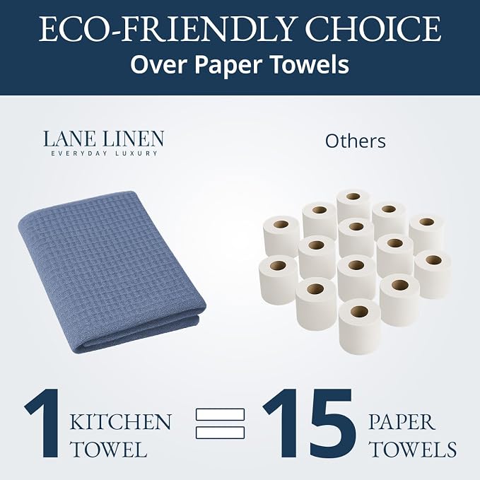 LANE LINEN Cotton Kitchen Towels Set, 6-Pack – Absorbent, Quick-Drying Dish Towels, 18" x 28", Soft, Premium Hand and Tea Towels - Indigo